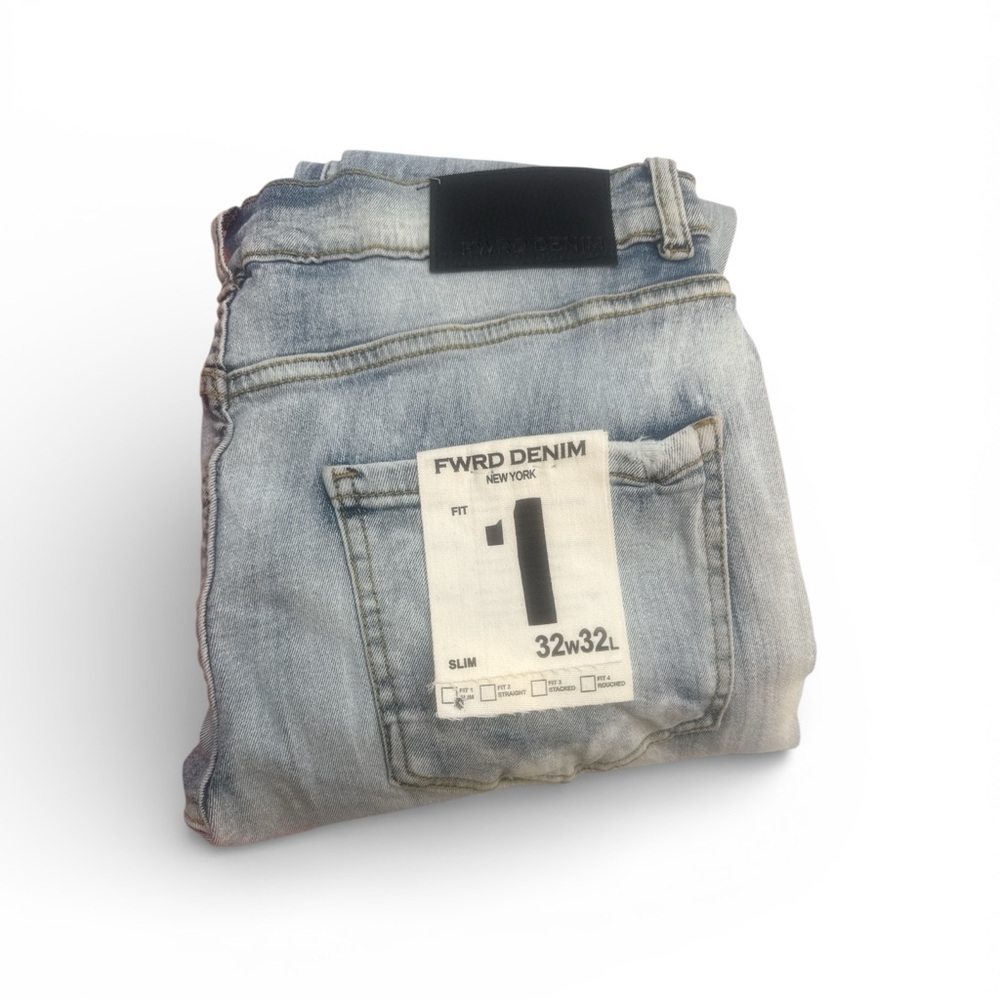 FWRD‎ Denim Slim Jeans 32x32 Light Wash Distressed Stretch NWT streetwear casual